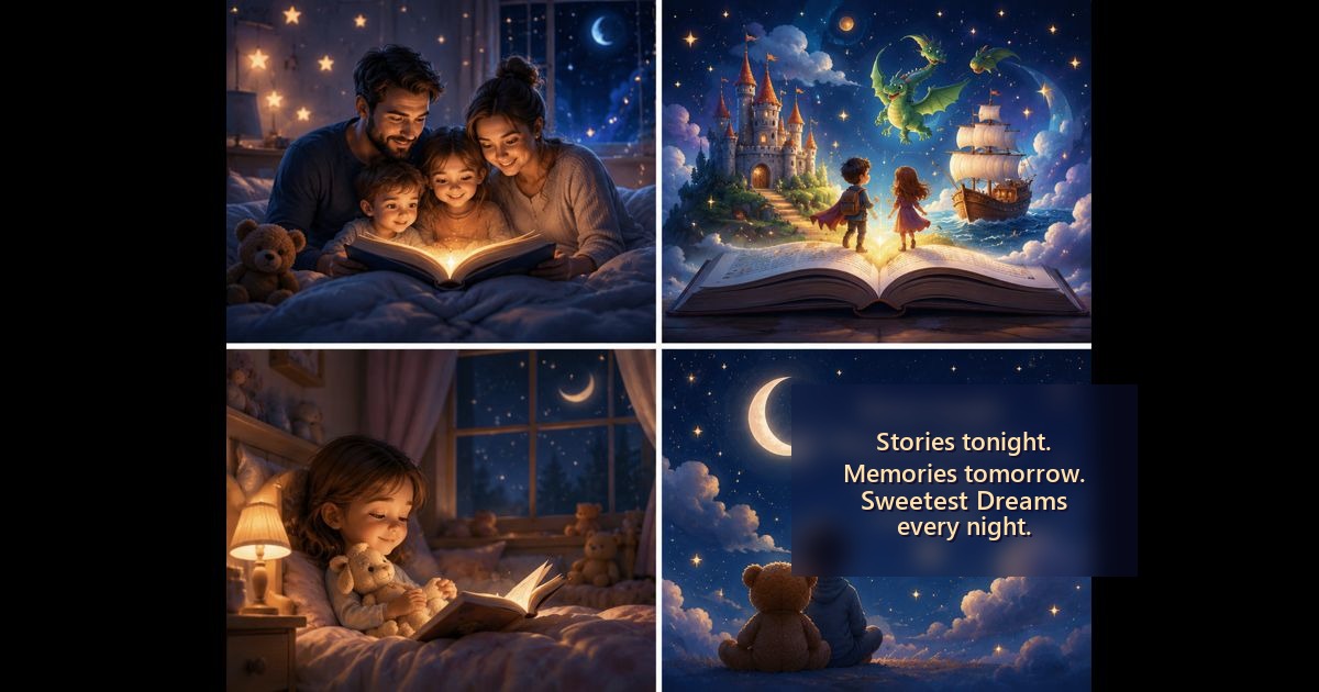 Child reading under moonlight